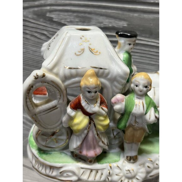 Vintage Porcelain Horses & Carriage Colonial Figurine Japan Midcentury Decor - Picture 8 of 9